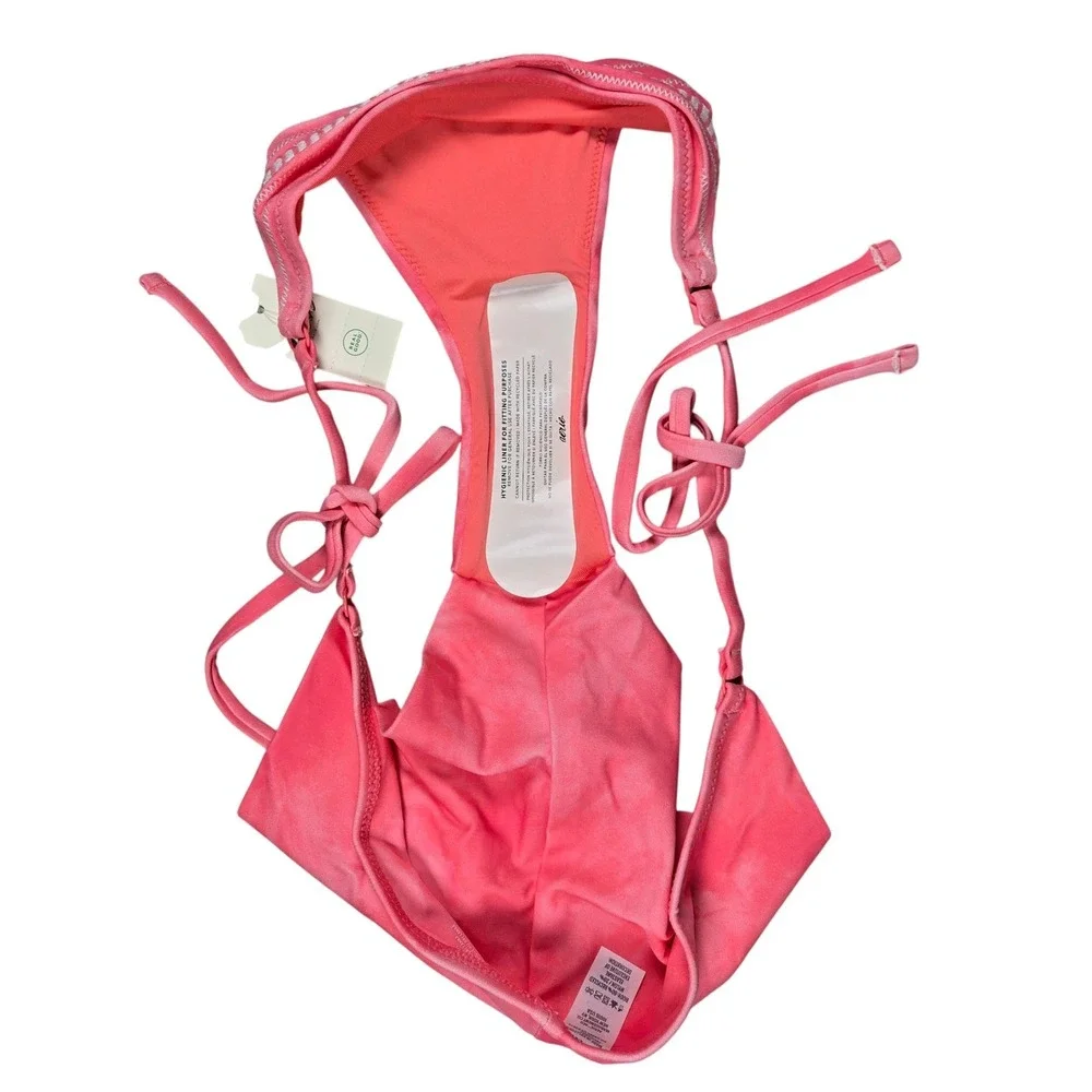 Aerie Cheekier Bikini Bottoms Coral Tie‎ Dye Floral Embroidered Size M